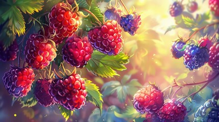 Wall Mural - delectable cluster of vibrant juicy berries bursting with natural sweetness detailed digital painting