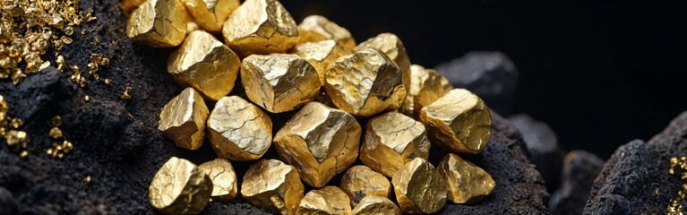 gold nuggets with visible inclusions, displayed on a black background.