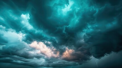 Wall Mural - dramatic stormy sky with dark clouds and lightning ominous atmospheric landscape