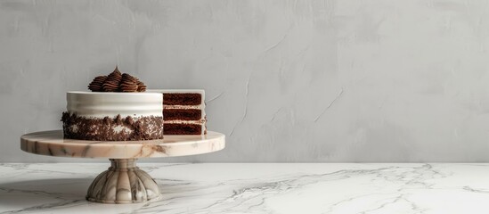 Wall Mural - luxury marble cake plate isolated on white. copy space image. place for adding text and design