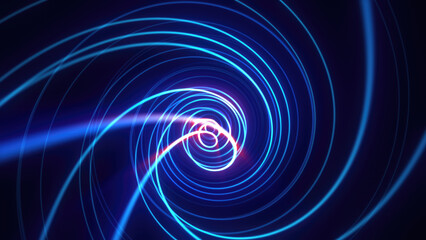 Poster - Abstract bright blue background tunnel with flying lines of energy particles and light rays