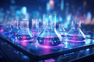technology and science background with lab glass