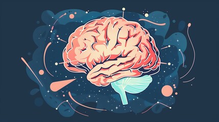 Poster - Colorful artistic representation of the human brain, symbolizing creativity, intelligence, and neural connections on a dark background.