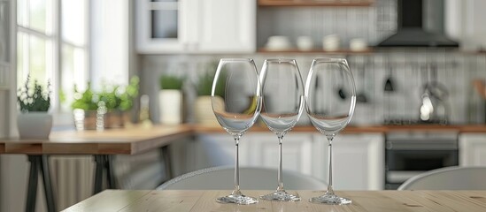 Sticker - Wine glasses served for family dinner in the kitchen, home decor and luxury interior design concept. Copy space image. Place for adding text and design