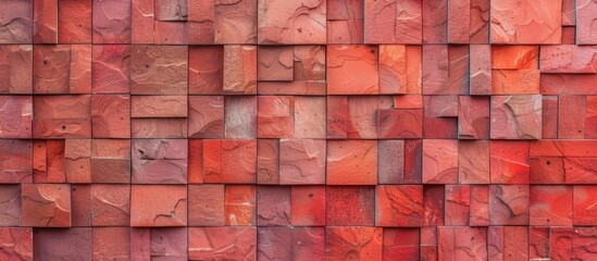 Poster - pattern red color of modern style design decorative laterite stone wall surface with cement. Copy space image. Place for adding text and design