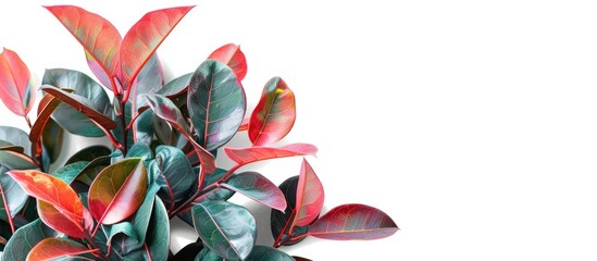 Wall Mural - beautiful plants of ruby ficus elastica branch and colorful leaves. copy space image. place for addi