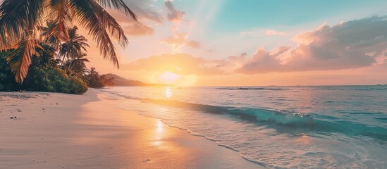 Canvas Print - Landscape of paradise tropical island beach, sunrise shot. Copy space image. Place for adding text or design