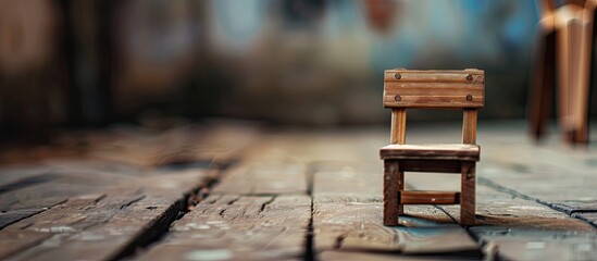 Poster - Miniature photos of chairs made of wood. Copy space image. Place for adding text and design