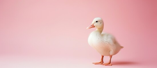 Wall Mural - a little and very white duck with a pastel background. Copy space image. Place for adding text and design