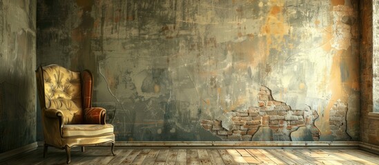 Sticker - Old Interior Design With Vintage Grunge Wallpaper. Copy space image. Place for adding text and design