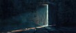 © Ilgun - A dark door with a light behind it, light in the dark through an open door. Copy space image. Place for adding text and design