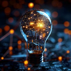 Poster - Glowing Light Bulb with Abstract Patterns Representing Brilliant Idea and