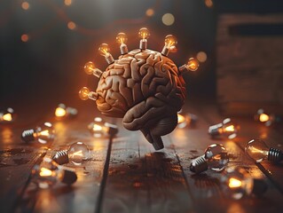 Poster - Illuminating the Creative Mind   Idea Concept with Brain and Light Bulbs