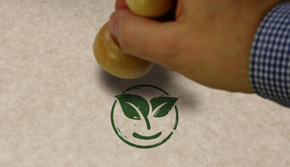 Wall Mural - Leaf smile eco friendly symbol stamp and stamping