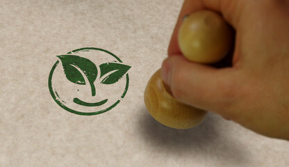 Wall Mural - Leaf smile eco friendly symbol stamp and stamping