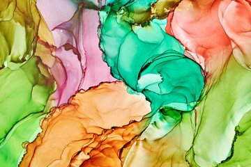 Poster - Natural  luxury abstract fluid art painting in alcohol ink technique. Tender and dreamy  wallpaper. Mixture of colors creating transparent waves and golden swirls. For posters, other printed materials