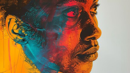 Poster - Vibrant modern art portrait showcasing intense colors, abstract details, and a contemplative mood. Perfect for contemporary design projects.