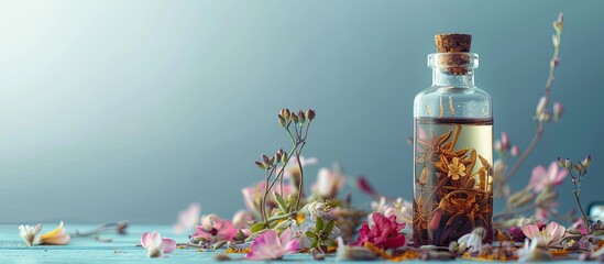 Sticker - Alternative medicine or herbal medicine in aromatherapy bottle. Copy space image. Place for adding text or design