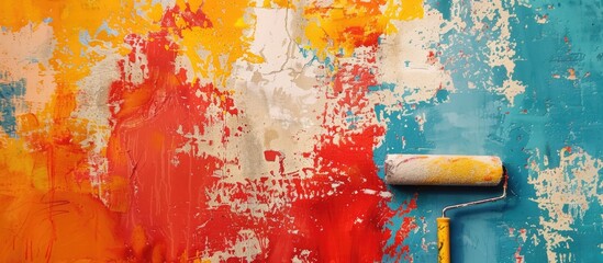Poster - painting wall with paint roller. copy space image. place for adding text and design