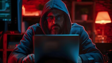 Poster - hacker crafting a deceptive phishing scheme in the cybersecurity shadows