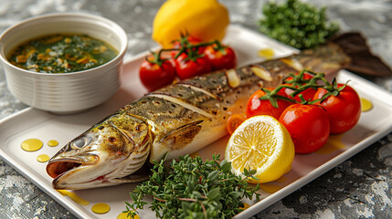 Canvas Print - grilled salmon with vegetables