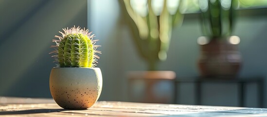 Sticker - Small cactus with window light. Copy space image. Place for adding text and design