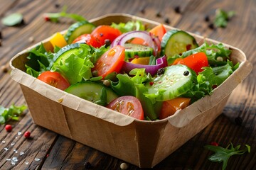 Wall Mural - Paper basket with salad and vegetables