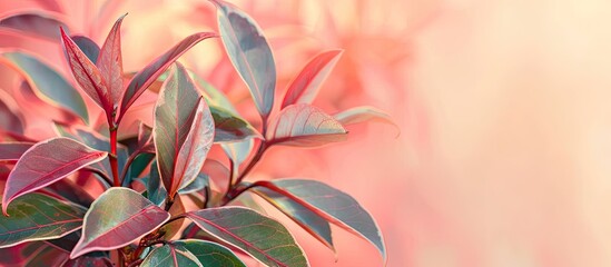 Wall Mural - beautiful plants of ruby ficus elastica branch and colorful leaves. copy space image. place for addi