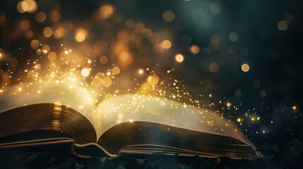 Open Book with Magic Dust and Golden Lights