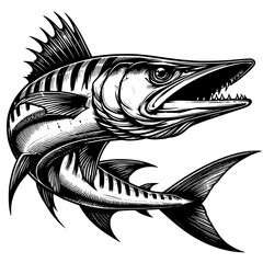 Wall Mural - Illustration of Barracuda, awesome creature of under water blue sea, barracuda vector art.