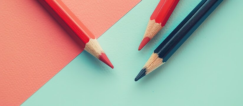 simple graphite and red pencils isolated on a pastel background. Copy space image. Place for adding text and design