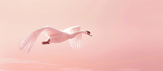 Wall Mural - Swan in flight pastel background  Sky  Summer  Isolated. Copy space image. Place for adding text and design