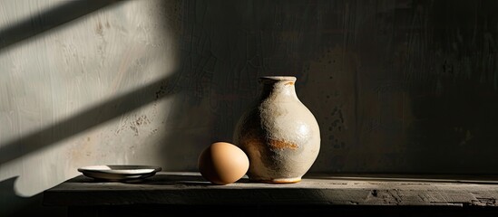 Poster - Still life with ceramics and an egg. Copy space image. Place for adding text and design