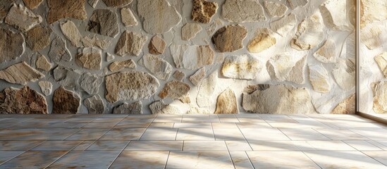 Poster - Natural stone wall on an empty living room area of a house. Copy space image. Place for adding text and design