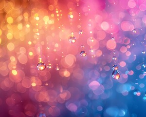 Canvas Print - Waterdrops on Vibrant Colorful Bokeh Background with Copy Space