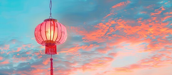 Wall Mural - Chinese lamp with Blue Sky Background pastel background. Copy space image. Place for adding text and design