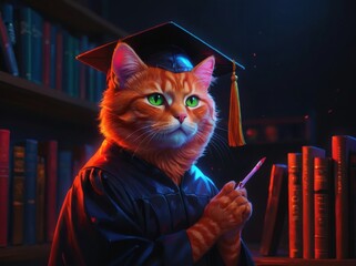 Wall Mural - Graduated Cat in Library