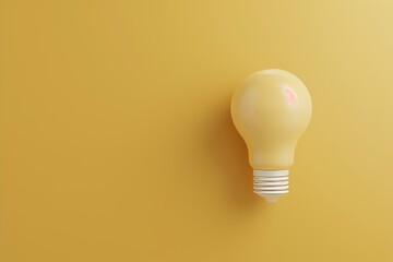 Wall Mural - 3D illustration of a light bulb on a yellow background, showing a creative idea and innovation.