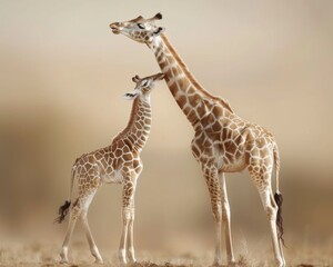 Two giraffes standing next to each other in a field