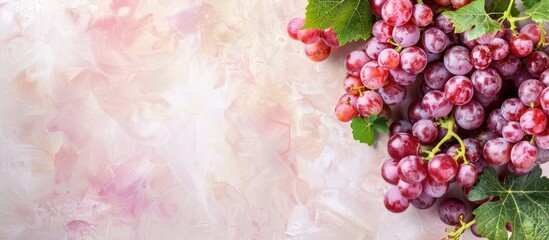 Sticker - Branches of red and green grapes pastel background  Food. Copy space image. Place for adding text and design