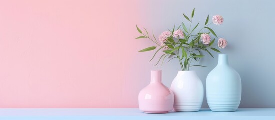 Wall Mural - Modern vases on shelf pastel background Vase  Modern. Copy space image. Place for adding text and design