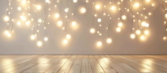 Poster - white wall christmas background with shiny lights. Copy space image. Place for adding text and design
