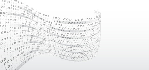 Fototapete - Gray background with data flow. Binary code, artificial intelligence. Program code. Computer background of numbers. Analytics, sorting, structuring, information transfer.