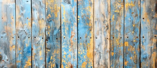 Poster - Vintage background made of natural old boards of gray-blue and yellow colors. Copy space image. Place for adding text and design