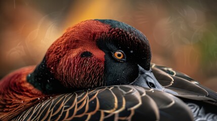 Wall Mural - A close up of a bird with red and black feathers, AI