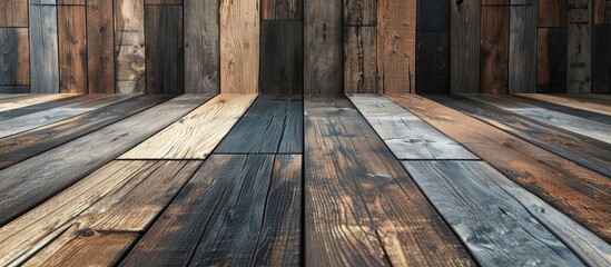 Wall Mural - Wooden floor design with light and dark wood. Copy space image. Place for adding text and design