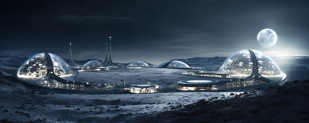 Wall Mural - Futuristic Lunar Base With Three Domes and Connected Walkways