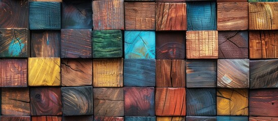 Poster - Colorful Wooden Furnished Pattern For Decoration Wall Purpose. Copy space image. Place for adding text and design