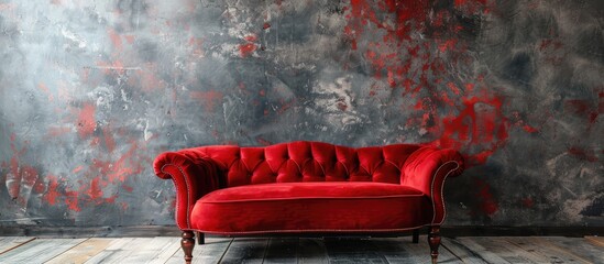 Poster - Red Vintage sofa. Copy space image. Place for adding text and design