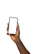 © The Yudel Media - Mockup of Black female hand holding cell phone with blank screen